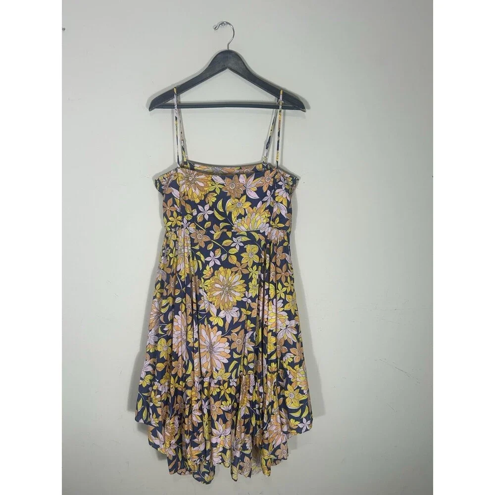 J.Crew Dress Womens XL Multicolor Floral Smocked‎ Hi-Low Ruffle Sundress Cotton